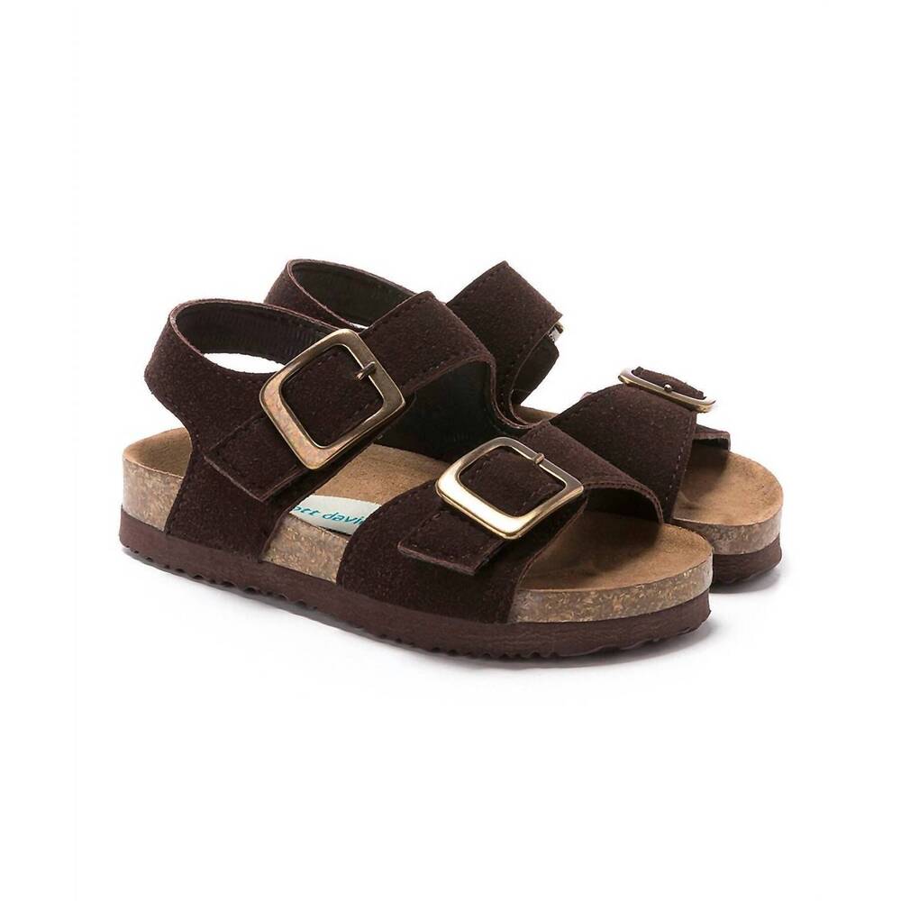 NEW SCOTT DAVID boy's lil jack suede buckle sandals in mocha suede